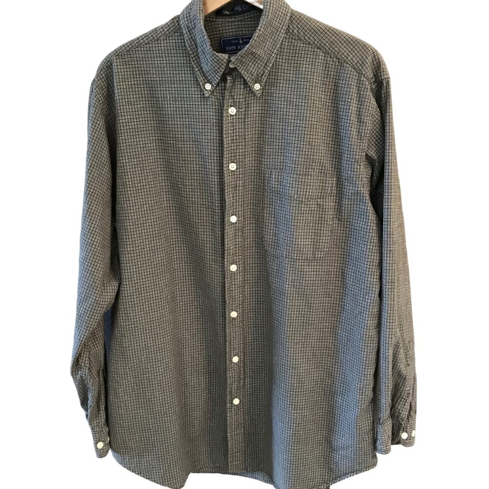 John Ashford Men’s Cotton Button-Down Shirt Woven Brown Plaid Size L